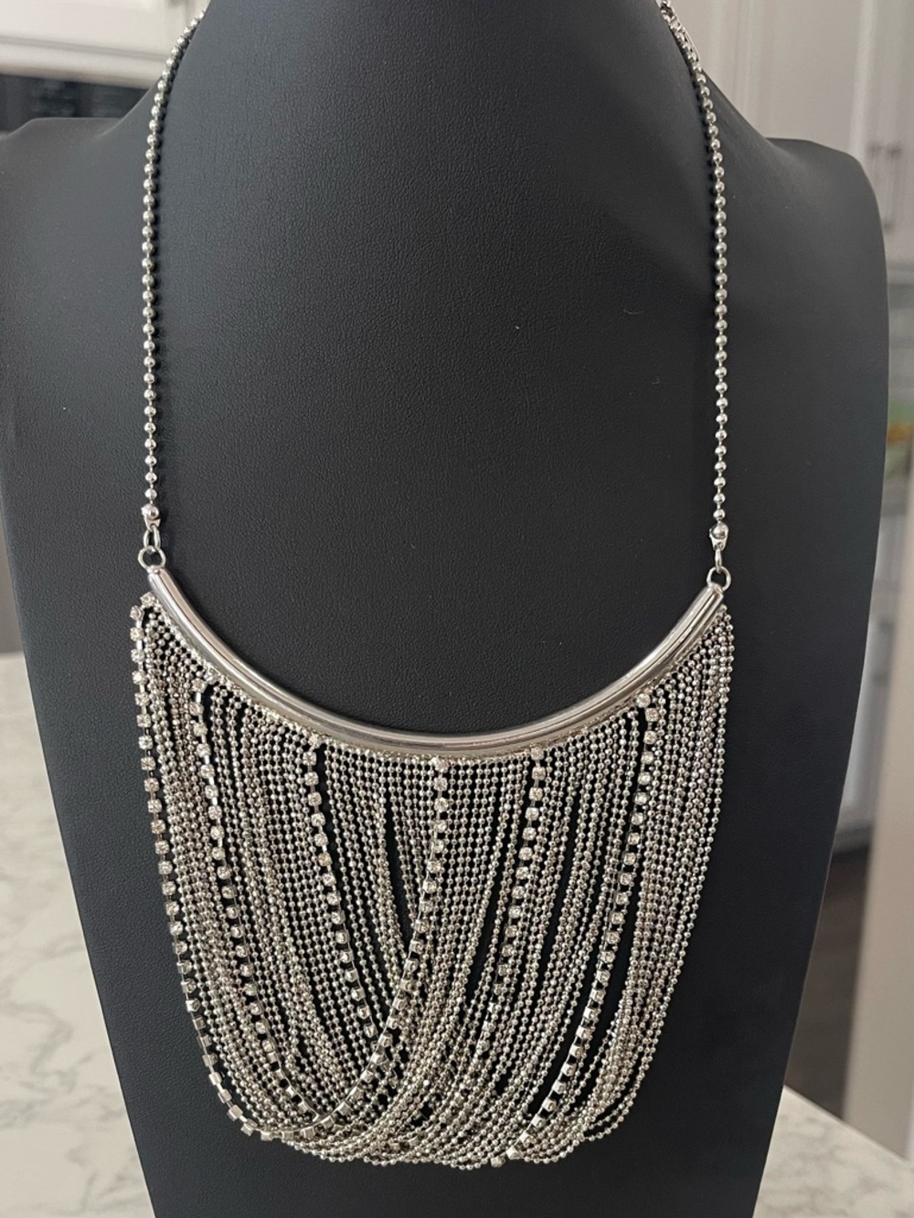 J.Lo Silver Draped Multi-Strand Ball Chain Waterfall Bib Necklace